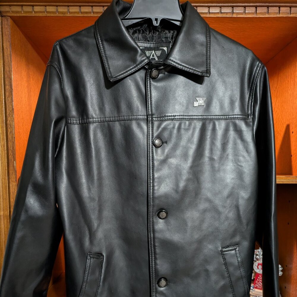 A Emporio Collezione Men's Soft Faux Leather Jacket Pea Coat -Black (MEDIUM)